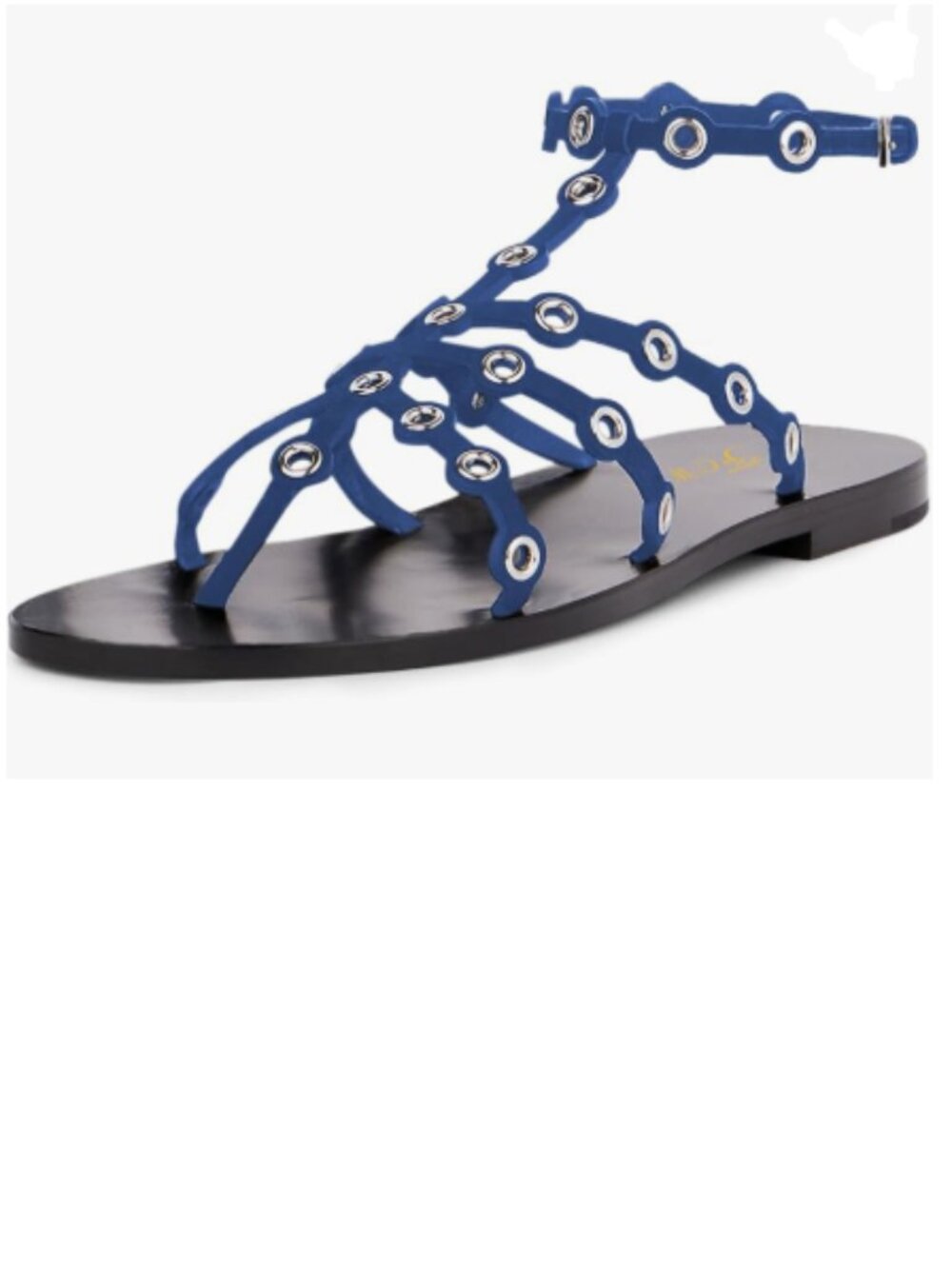 FOWT Blue Open Split Toe Eyelets Flat Sandals T-Strap Ankle Buckle Summer Shoes